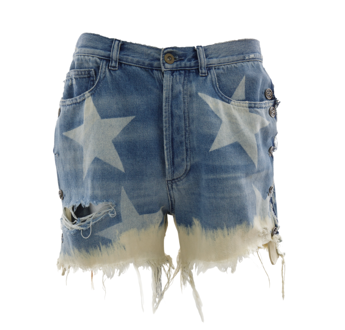 faith connexion Blue Denim Bleach Star Mini Shorts UK L