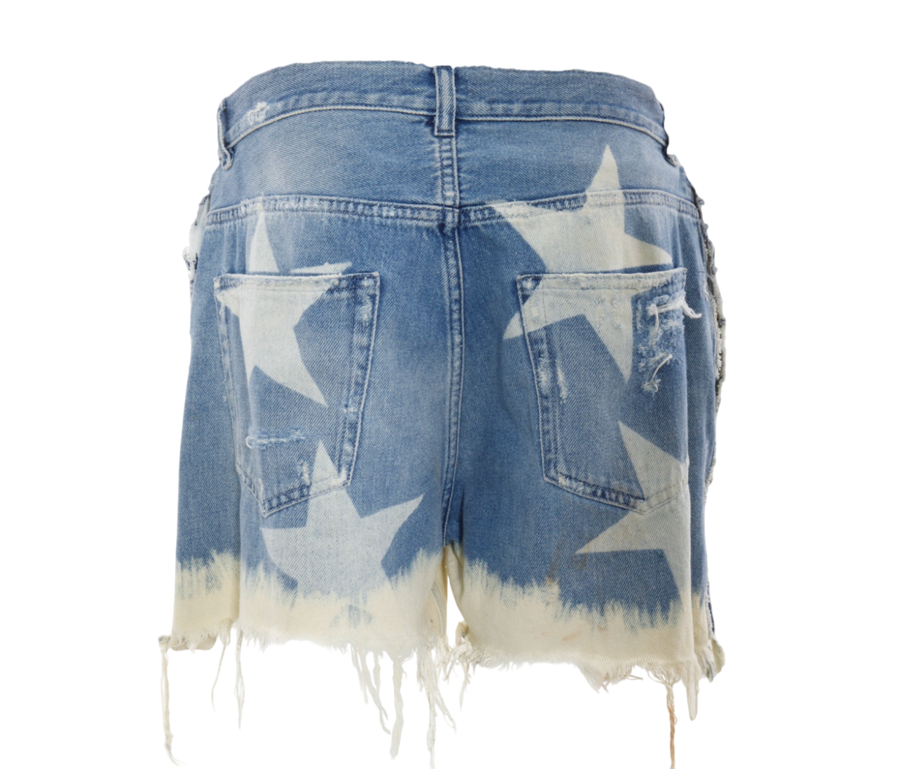 faith connexion Blue Denim Bleach Star Mini Shorts UK L