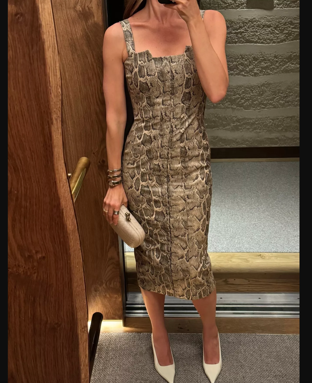 House of CB Brown Gracie Snakeskin Print Vegan Leather Midi Dress UK S