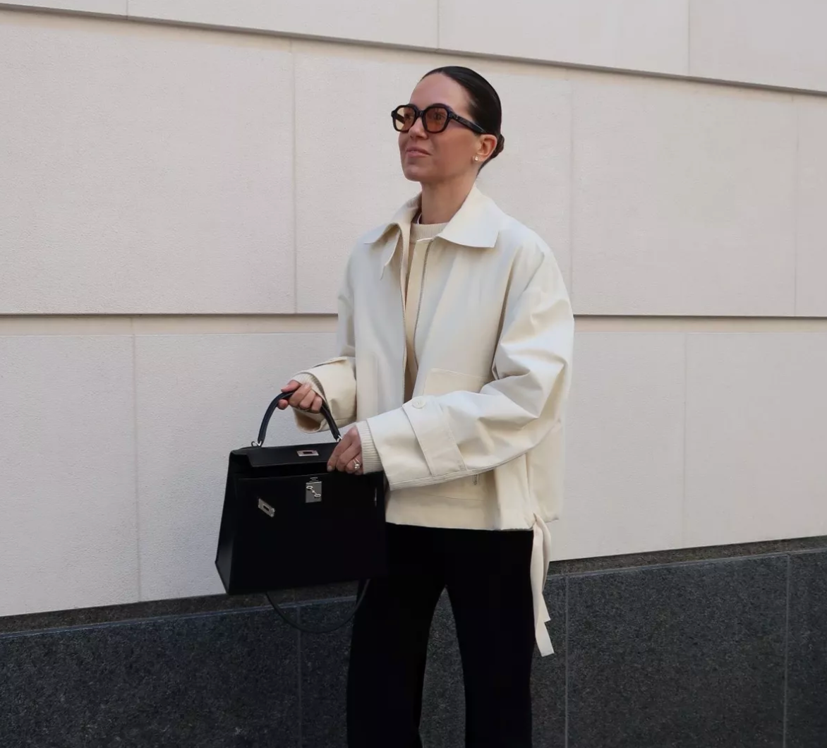 MANGO Cream Lightweight Biker Jacket UK S