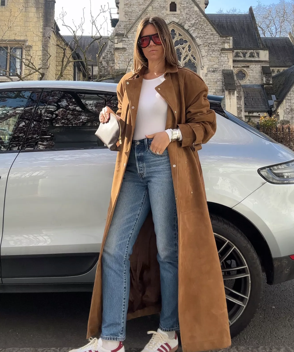 Raey Brown Suede Maxi Trench Coat UK M