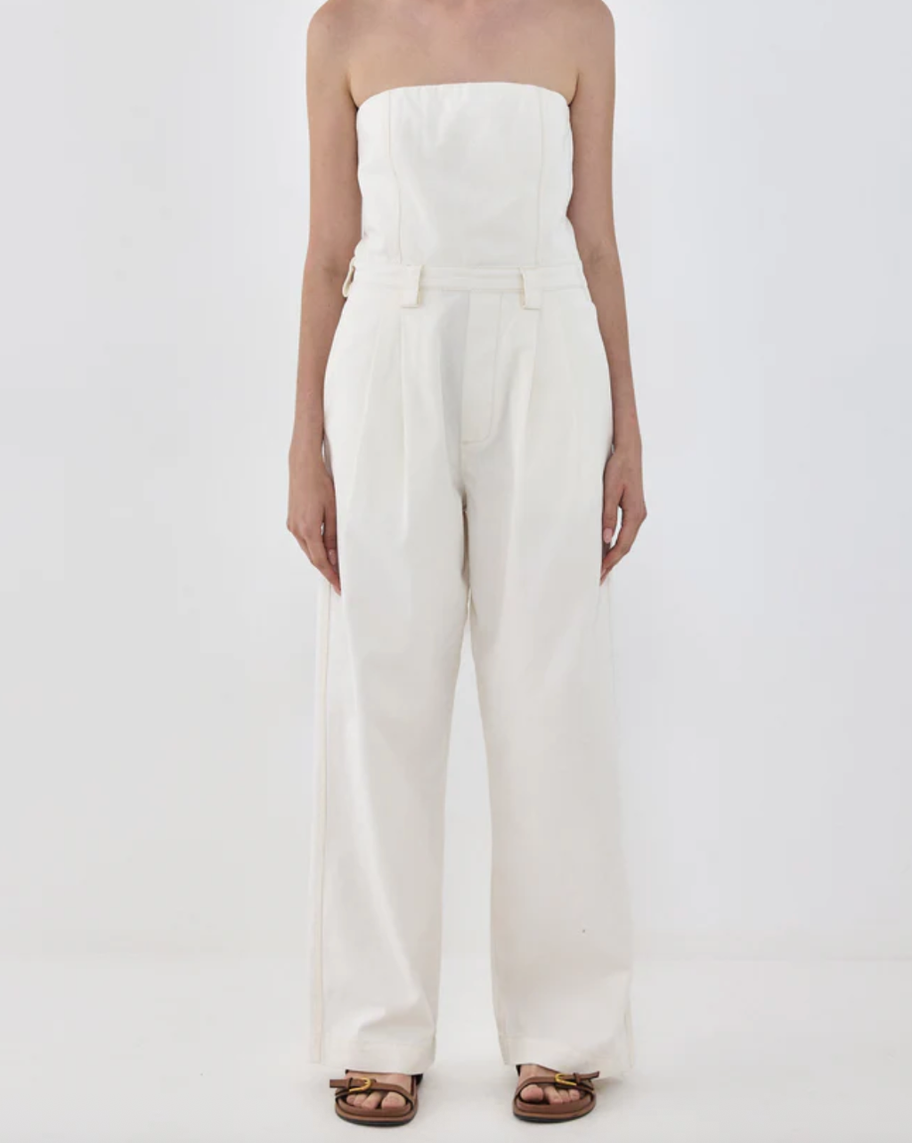 De Rococo Cream Cotton Strapless Jumpsuit UK S