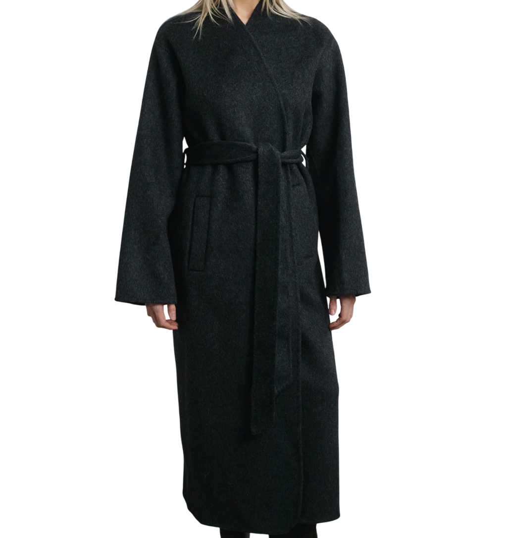 Saison Grey 100% Wool Detachable Scarf Coat In Grey - Onesize