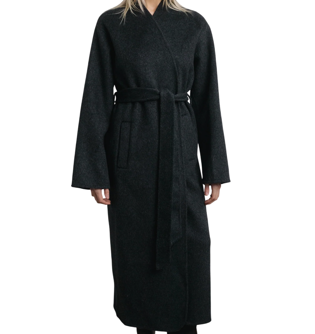 Saison Grey 100% Wool Detachable Scarf Coat In Grey - Onesize