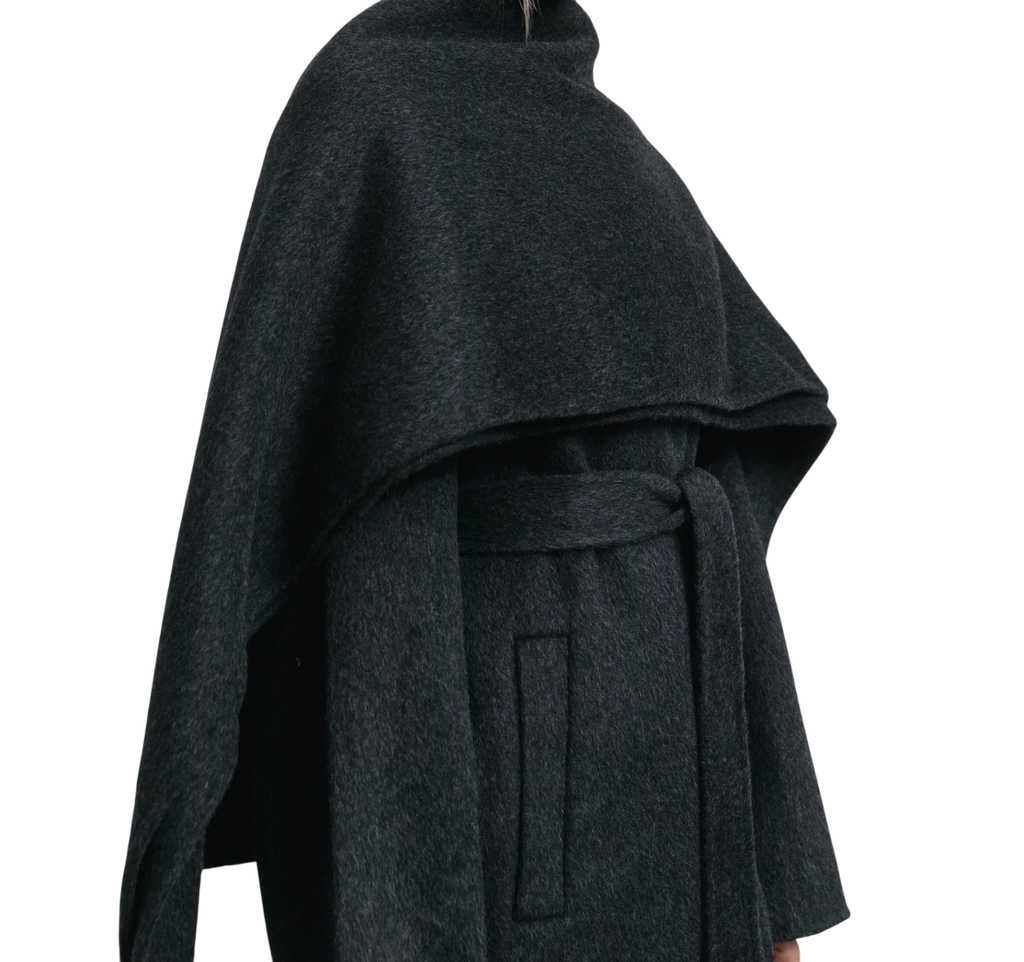Saison Grey 100% Wool Detachable Scarf Coat In Grey - Onesize