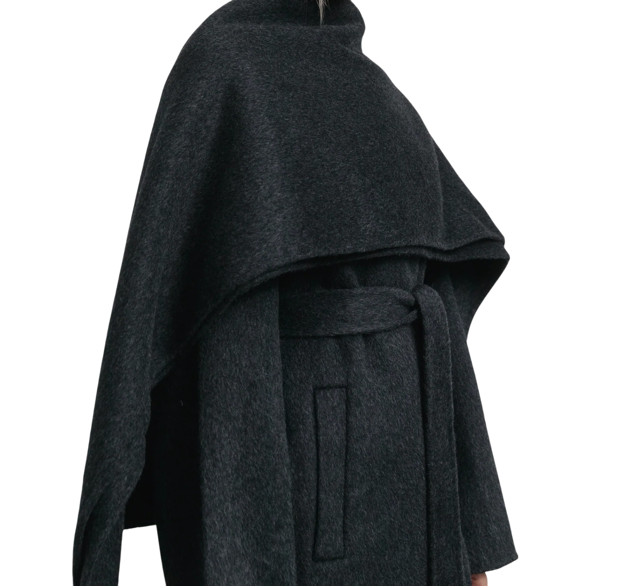 Saison Grey 100% Wool Detachable Scarf Coat In Grey - Onesize