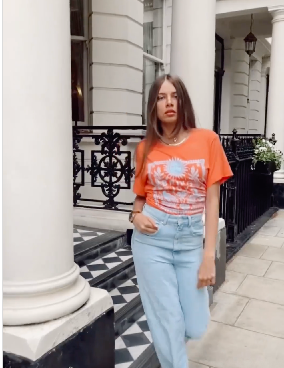 Claudie Pierlot Orange Screen-printed T-shirt UK 8