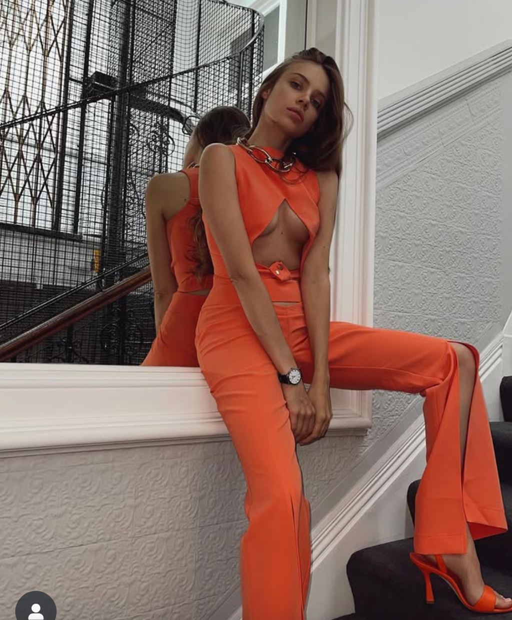 Quatervois Orange 2-piece Top And Trouser Suit Fr36 UK 8