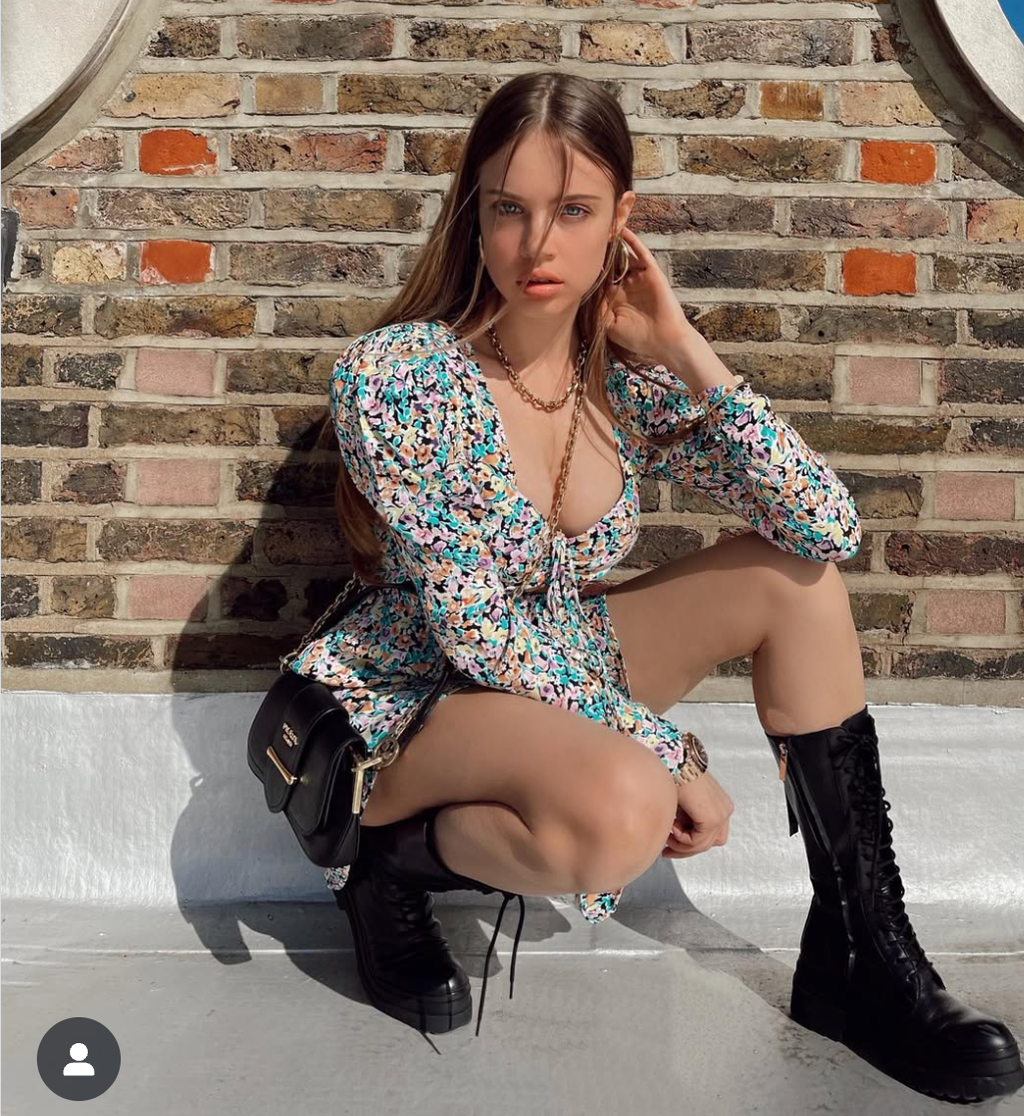 AFRM Multicoloured Long Sleeve Floral Mini Dress UK XS