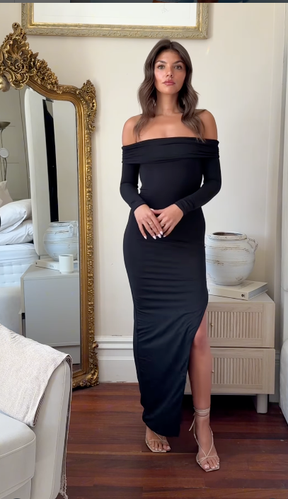 Oh Polly Black Honora Modal Off-shoulder Open-back Maxi Dress UK XXS
