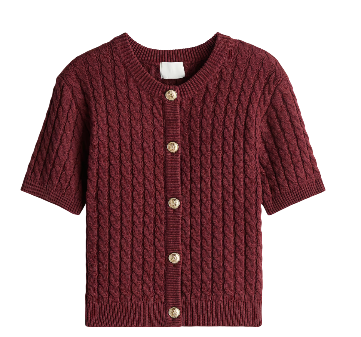 H&M Burgundy Red Cable-knit Cardigan With Gold Buttons UK XS