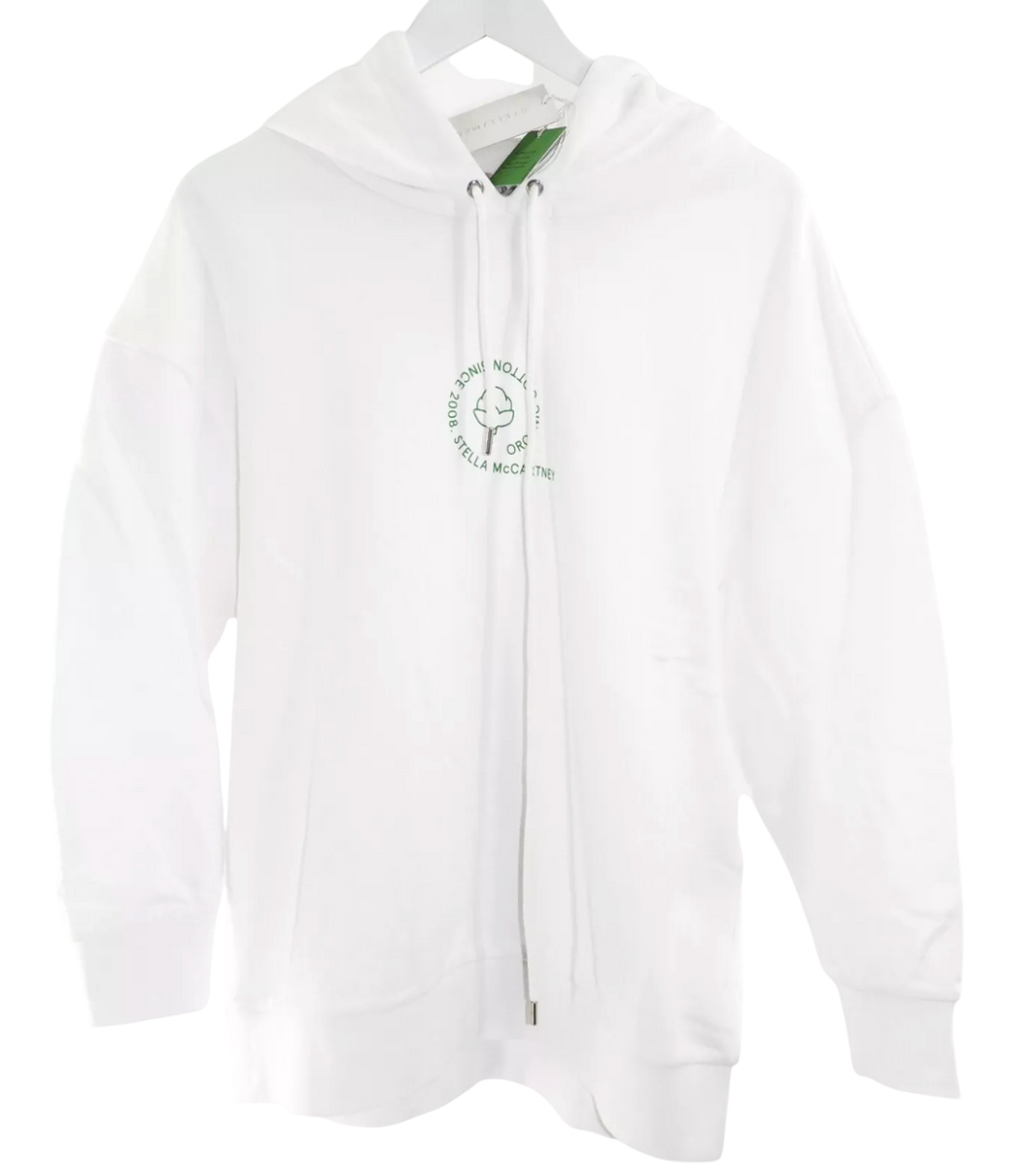 Stella McCartney White Oversize Organic Cotton Logo Hoodie UK XS