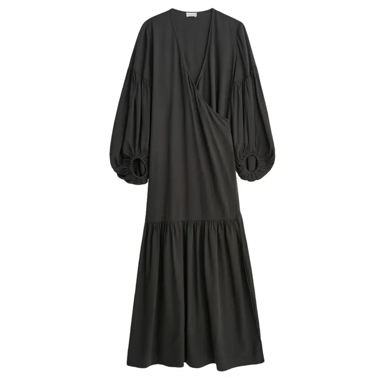 BY MALENE BIRGER Black Viscose / Lyocell Frilla Textured Maxi Wrap Dress Fr36 UK 8