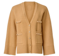 SANDRO PARIS Camel Oversized Wool Cardigan with gold buttons & braid detailing Sz1 UK 8