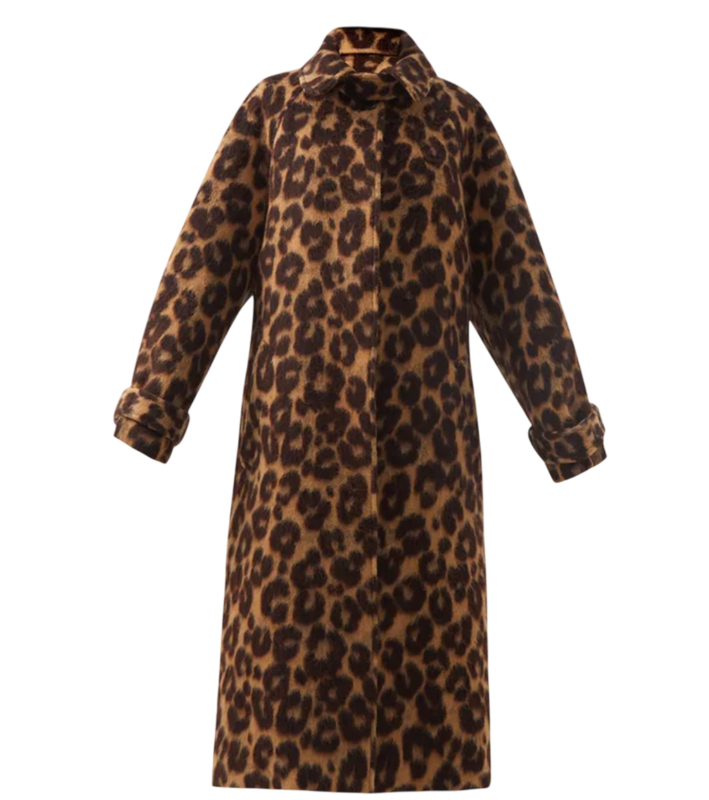 RAEY Brown Leopard-print Belted Raglan-sleeve Wool-alpaca Blend Coat UK S/M
