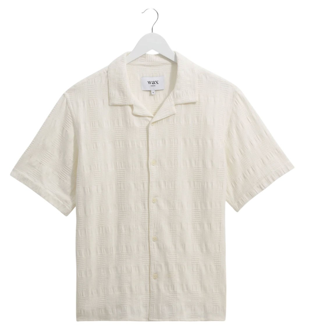 WAX LONDON Cream Didcot - Ecru Waffle Seersucker Cotton Short-sleeve Shirt UK S