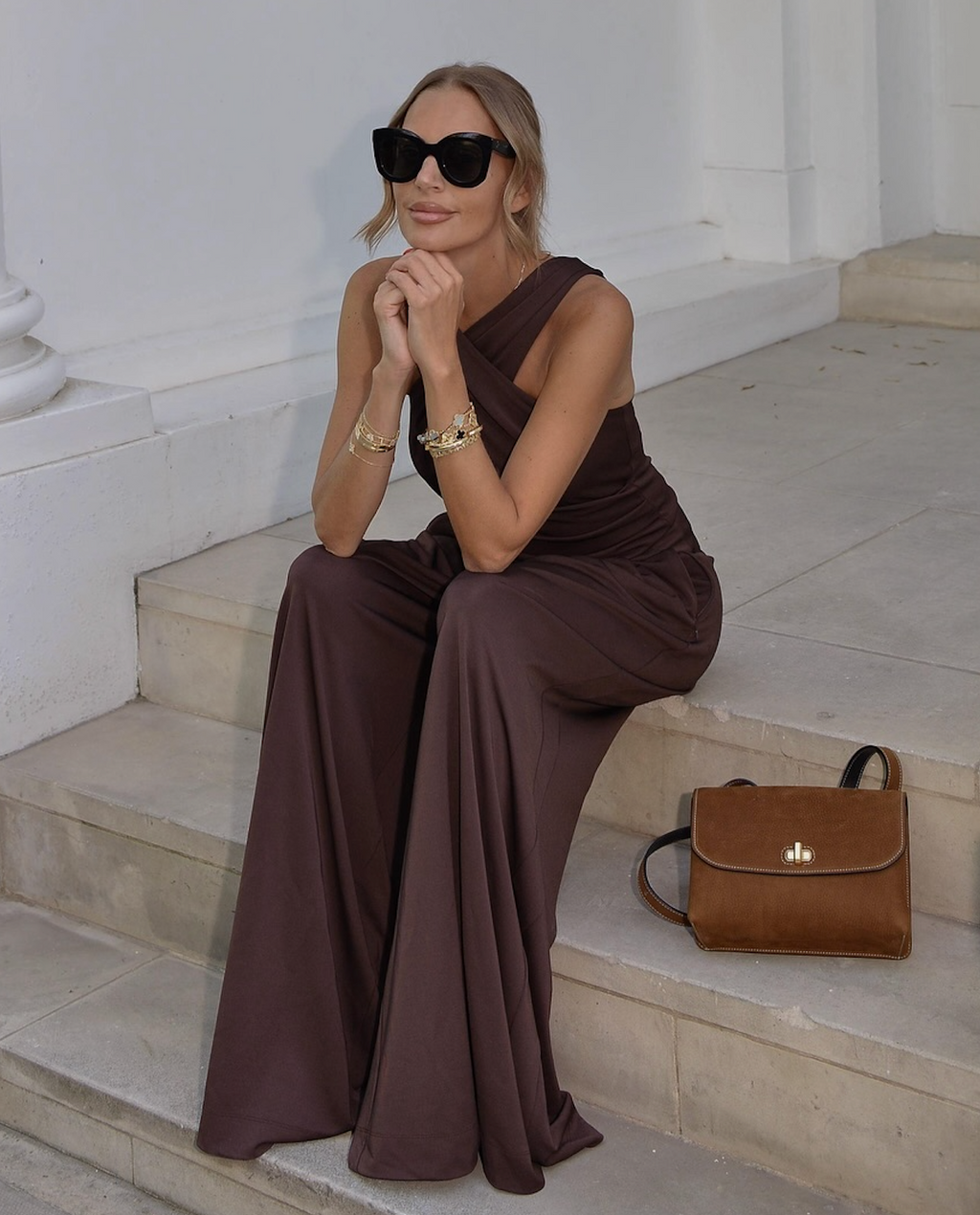 ME + EM Tan Brown Day Nubuck Leather Crossbody Bag