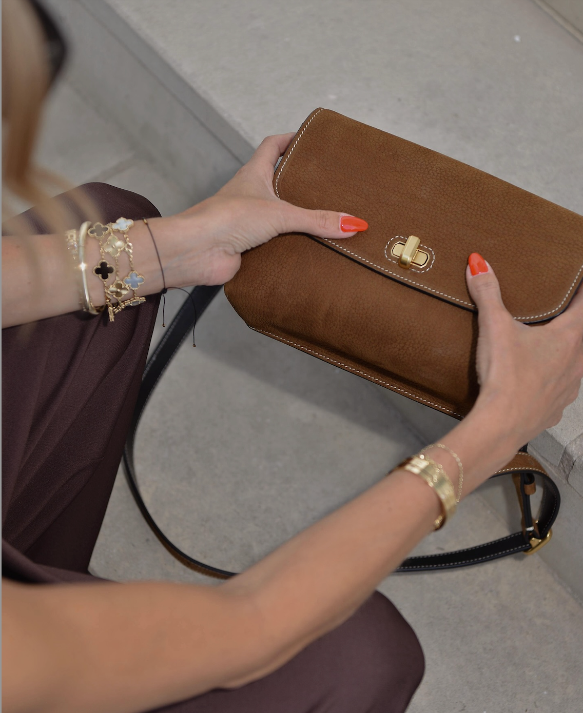 ME + EM Tan Brown Day Nubuck Leather Crossbody Bag