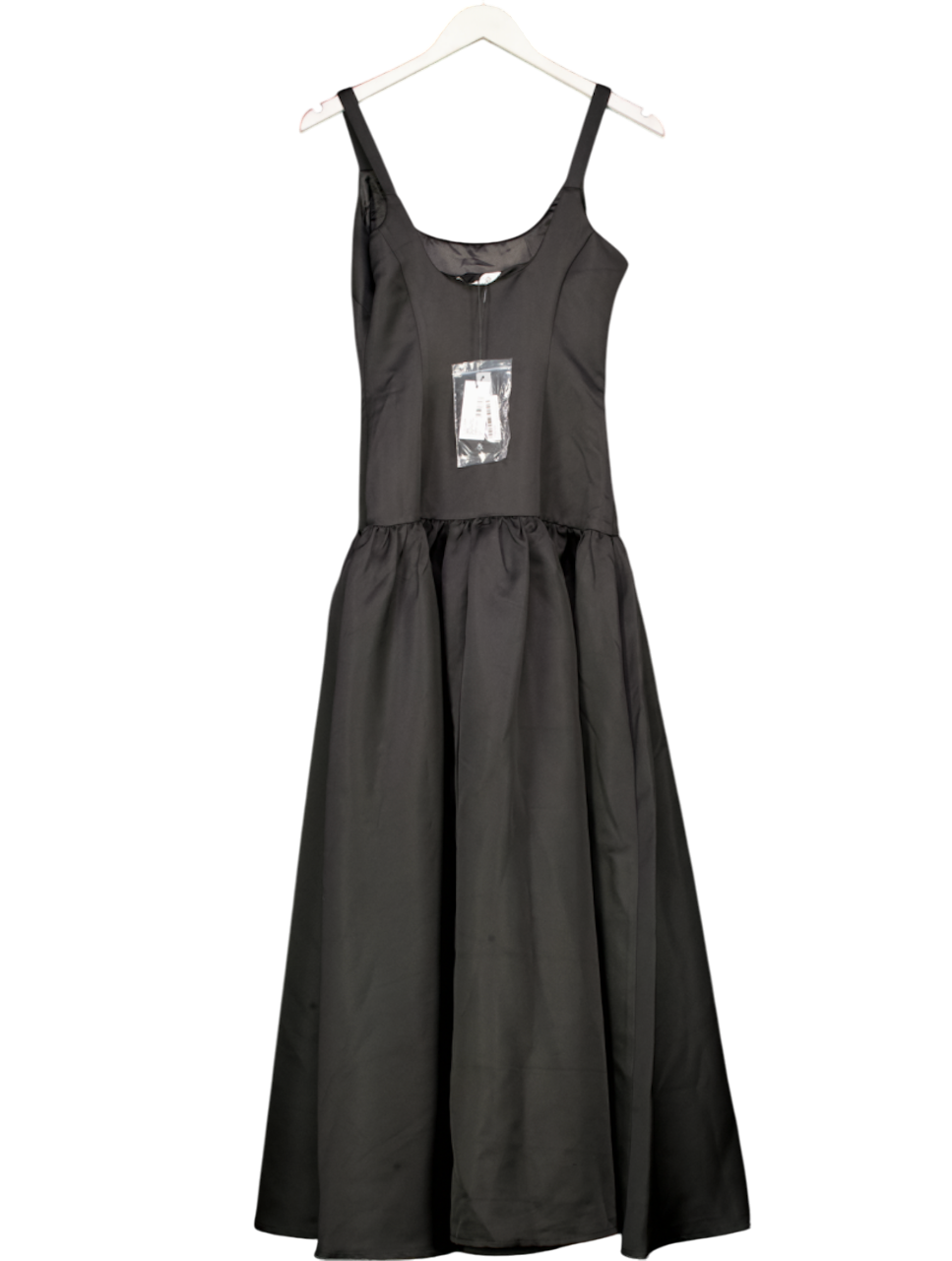 4th & Reckless Structured Satin Scoop Neck Dropped Waist Maxi Dress In Black UK 6