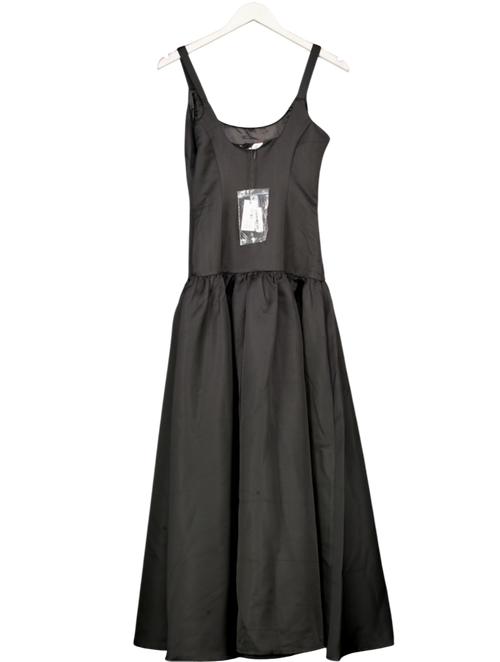 4th & Reckless Structured Satin Scoop Neck Dropped Waist Maxi Dress In Black UK 6