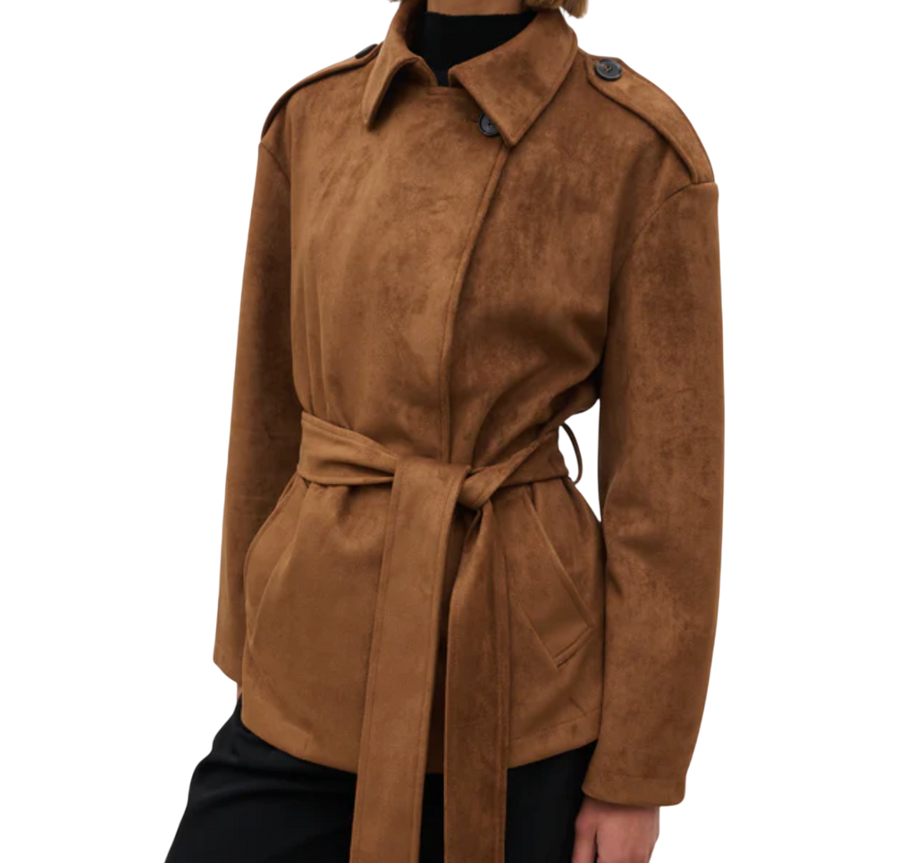 PRETTY LAVISH Lennon Cropped Faux Suede Tie Waist Jacket - Brown UK M