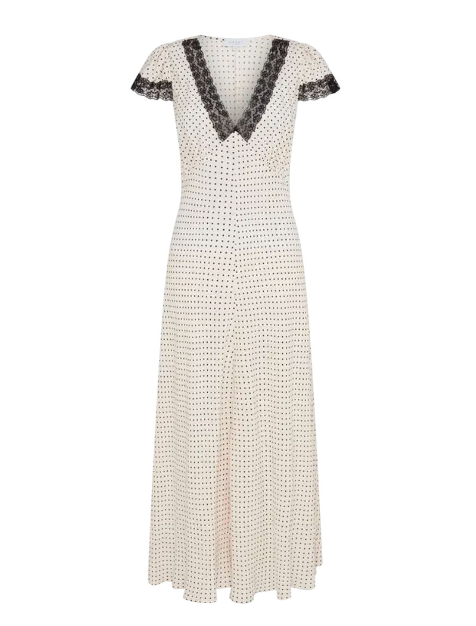 ghost Cream Erika Polka Dot Bias Cut Midi Dress UK M