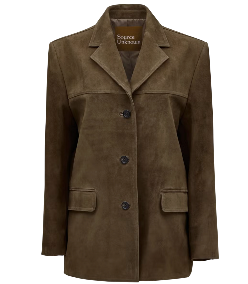SOURCE UNKNOWN Hailey Lambskin Suede Blazer, Pecan Brown One Size