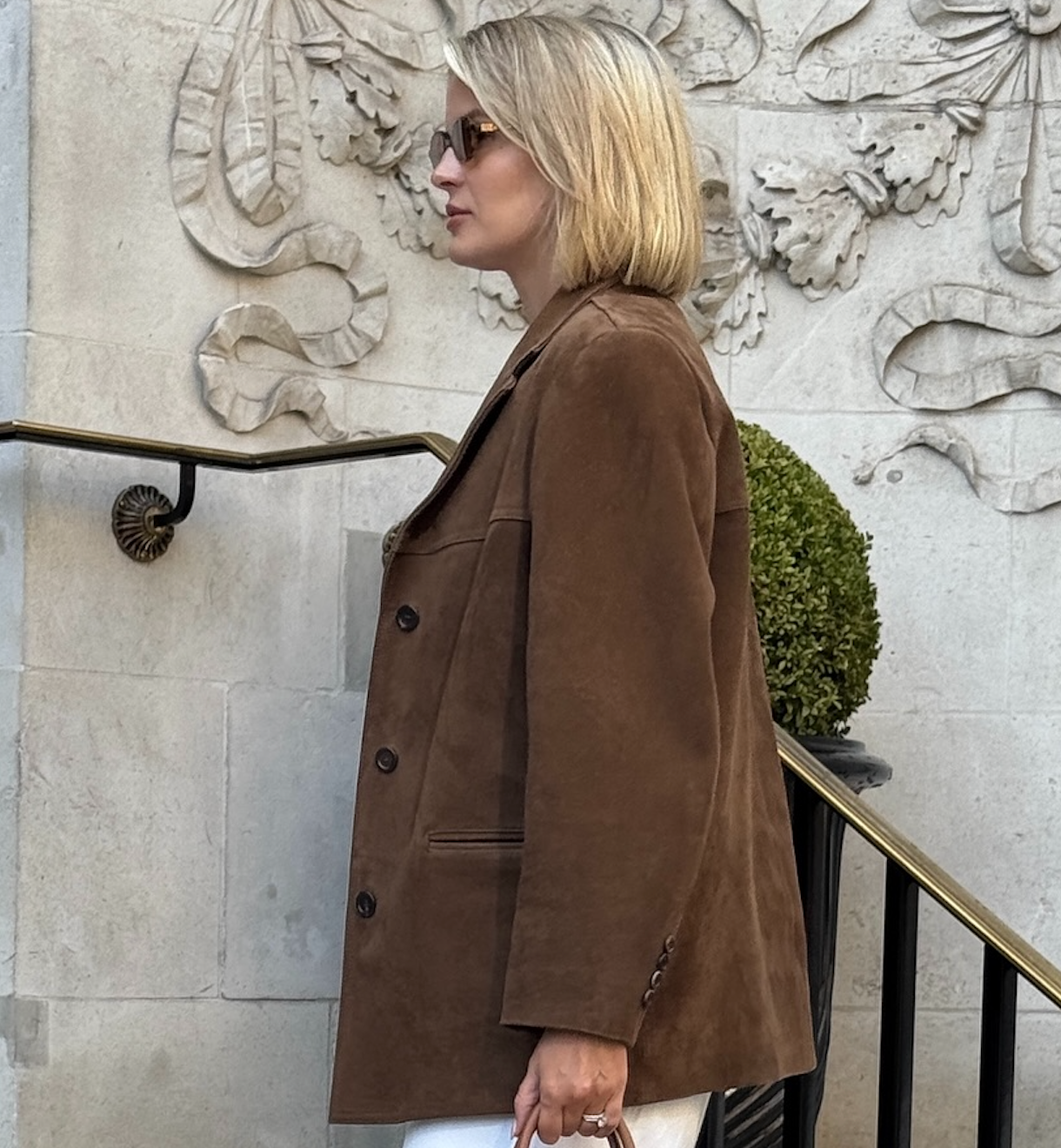 SOURCE UNKNOWN Hailey Lambskin Suede Blazer, Pecan Brown One Size