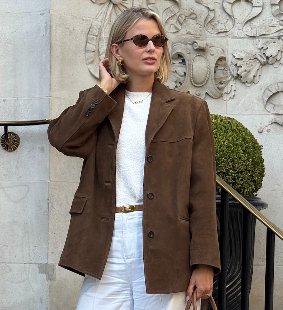 SOURCE UNKNOWN Hailey Lambskin Suede Blazer, Pecan Brown One Size