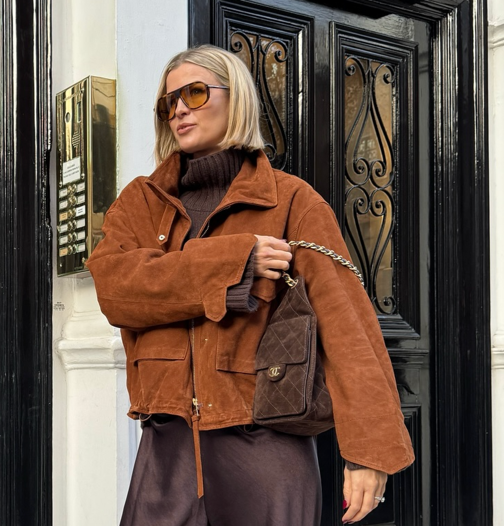 AllSaints Tan Brown Suede Clay Bomber Jacket UK M