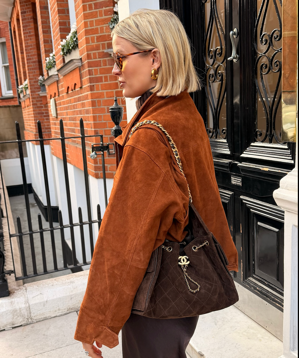 AllSaints Tan Brown Suede Clay Bomber Jacket UK M