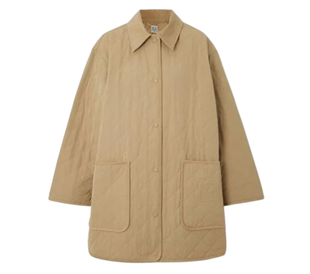 Totême Beige Oversized Quilted Logo Pocket Barn Jacket UK M