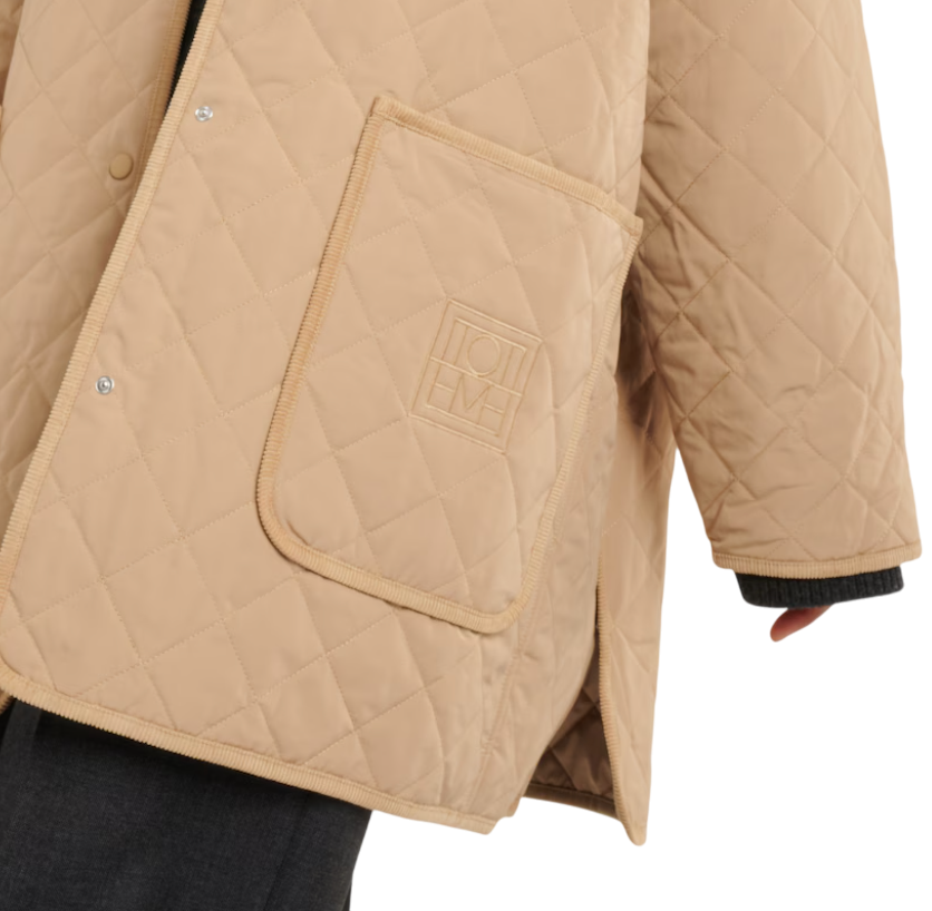 Totême Beige Oversized Quilted Logo Pocket Barn Jacket UK M