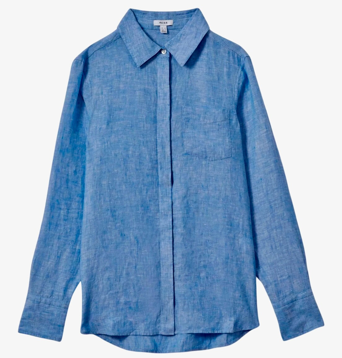 REISS Belle Linen Button-through Shirt In Blue UK 12