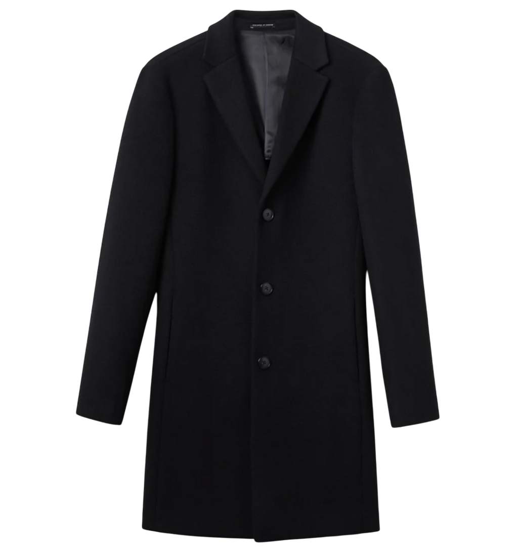 REISS Black Wool-blend Single-breasted Overcoat UK S