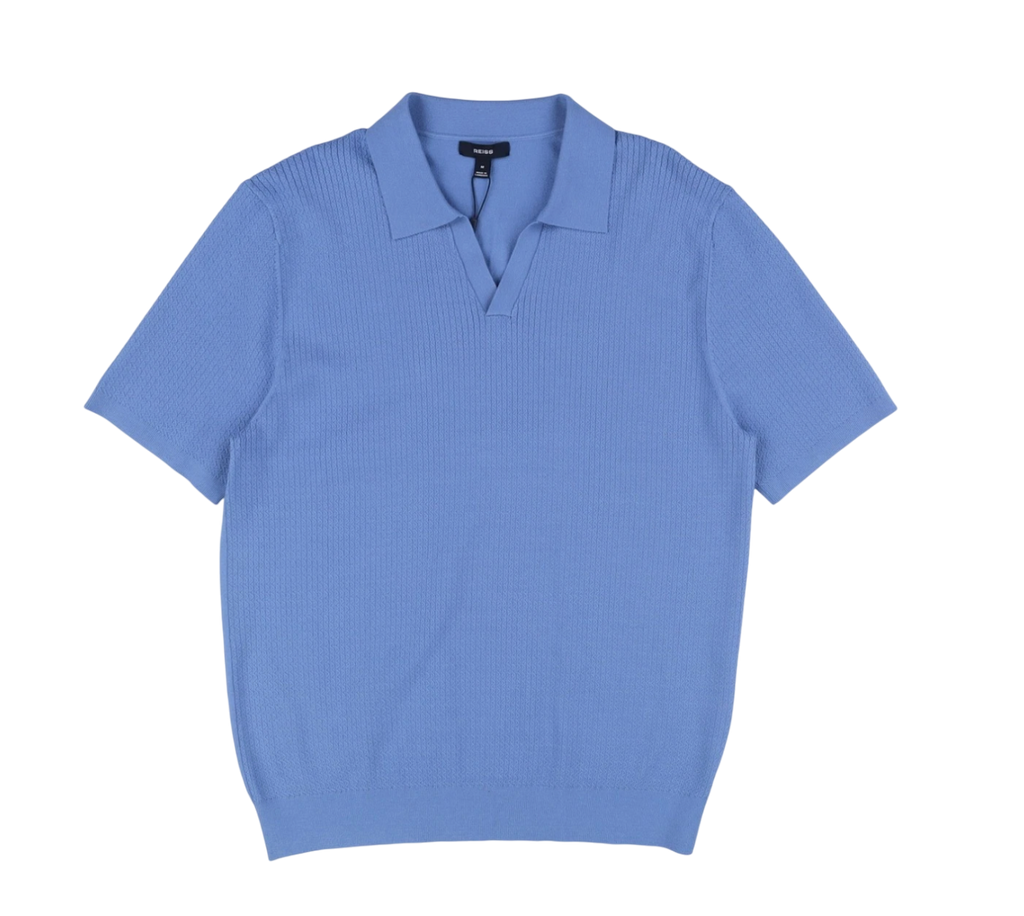 REISS Tyne Open-collar Knit Polo Shirt In Cornflower Blue UK M