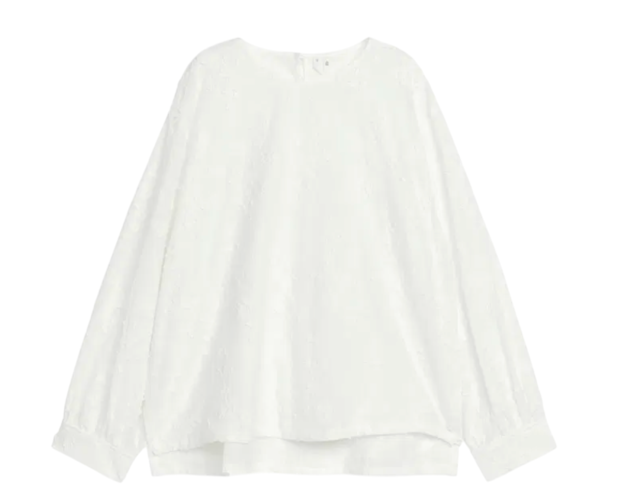 Arket White Embroidered Cotton Relaxed Floral Blouse UK 12