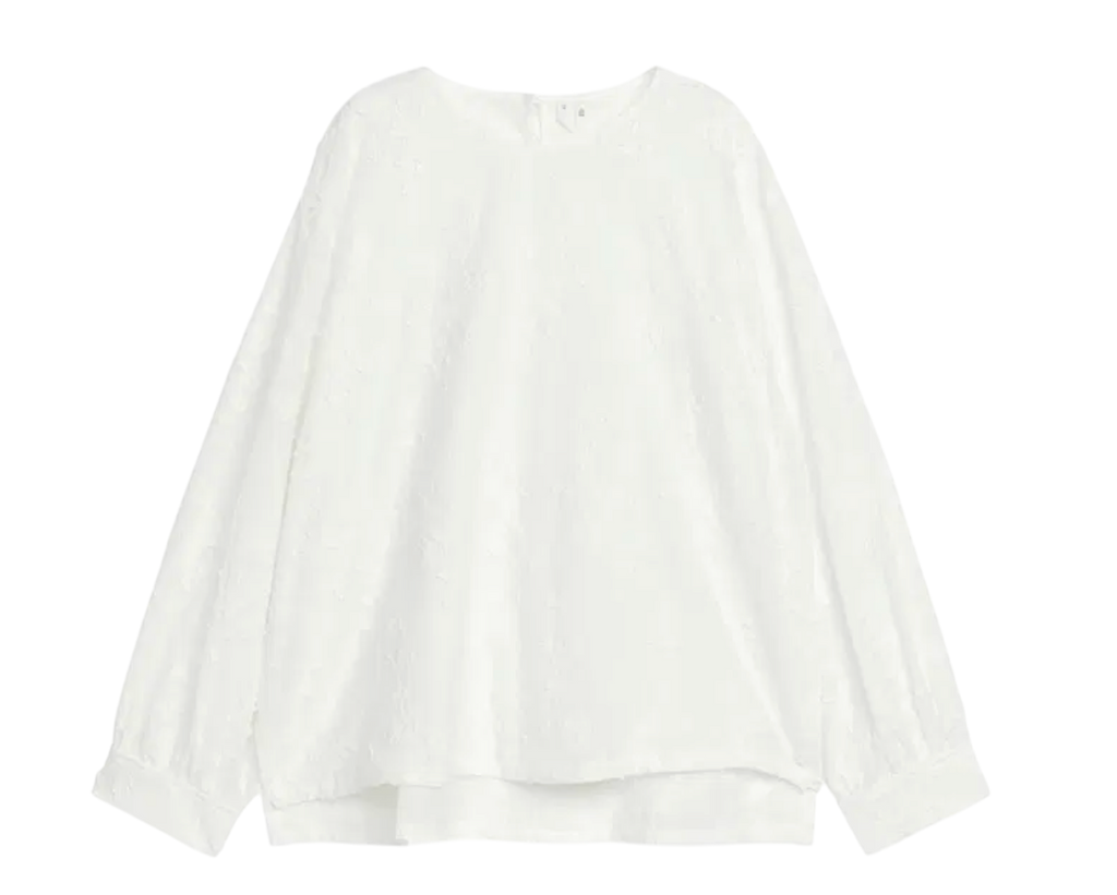 Arket White Embroidered Cotton Relaxed Floral Blouse UK 12