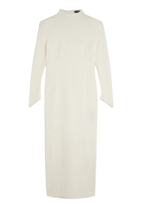 Karen Millen Cream Merino Wool boucle Funnel Neck  Midi Dress UK XS