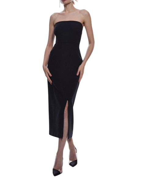 Karen Millen Black Compact Stretch Corset Seamed Midi Dress UK 4