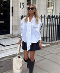 Tommy Hilfiger White Poplin Tie Neck Oversized Fit Shirt UK 6