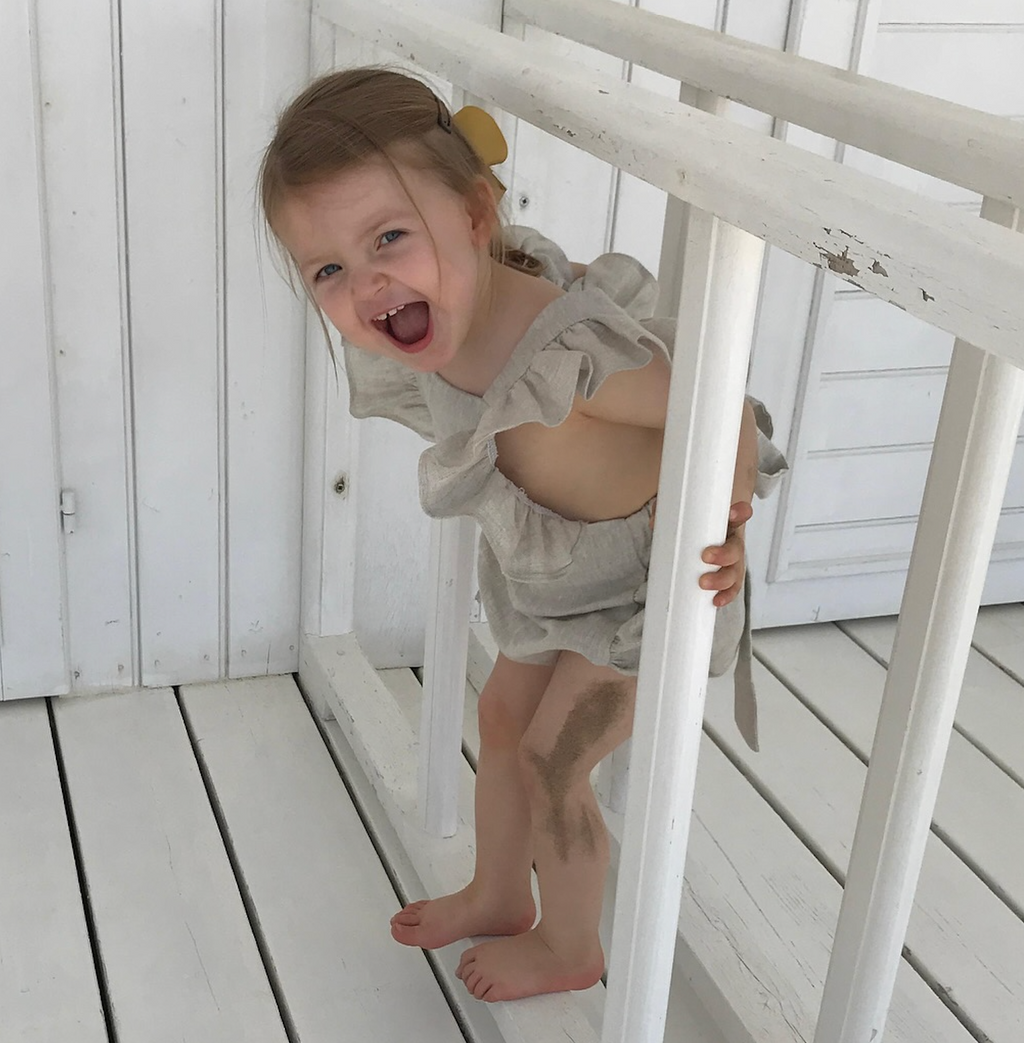 Freya Lillie Beige 100% Linen Blend Romper With Frill Detail 2 Years