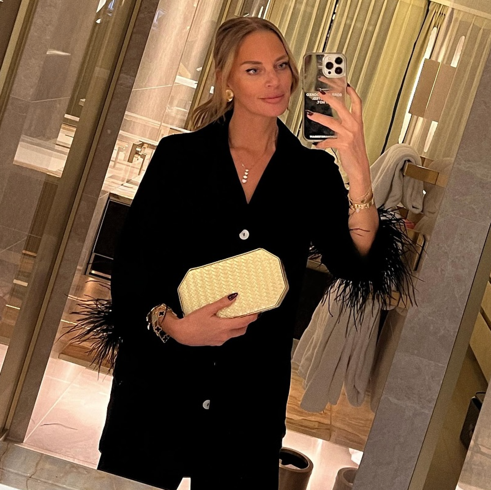 Sleeper Black Party Feather-trimmed Crepe De Chine Pyjama Set UK S