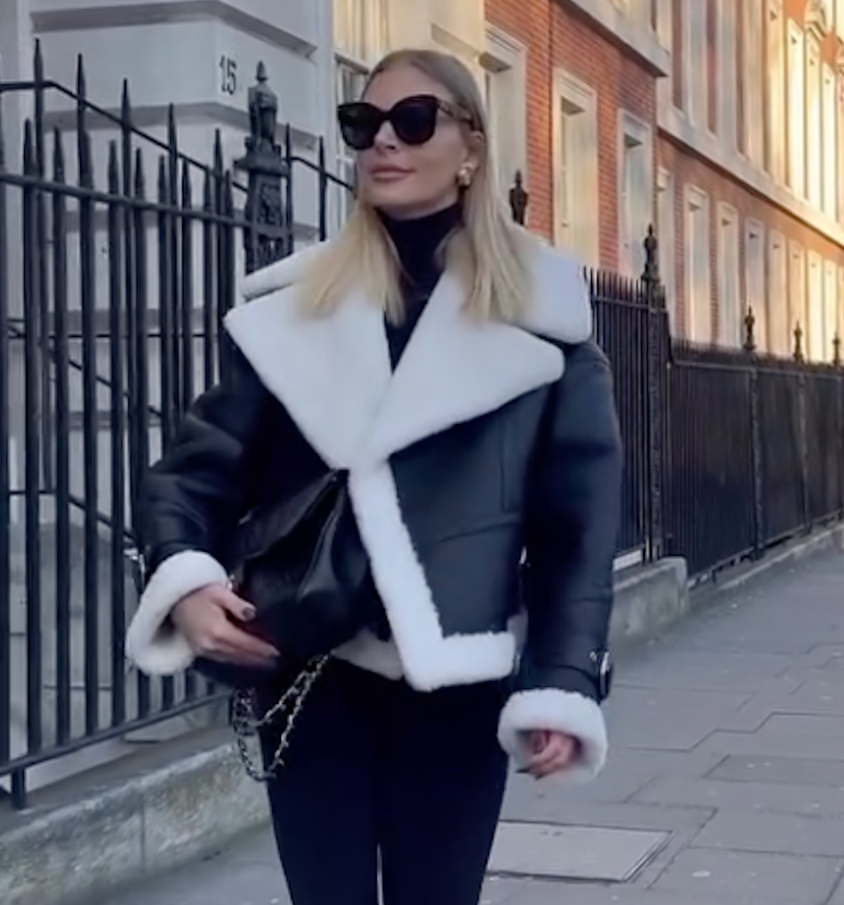 Shoreditch Ski Club Daia Black Nappa Leather & Shearling Jacket UK XS