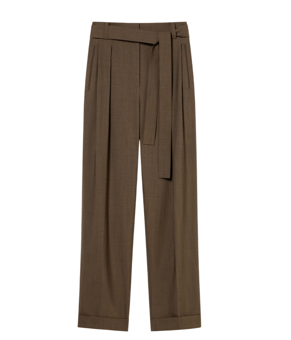 Lilysilk Brown Havana Silk-wool Barrel Leg Trousers UK 16
