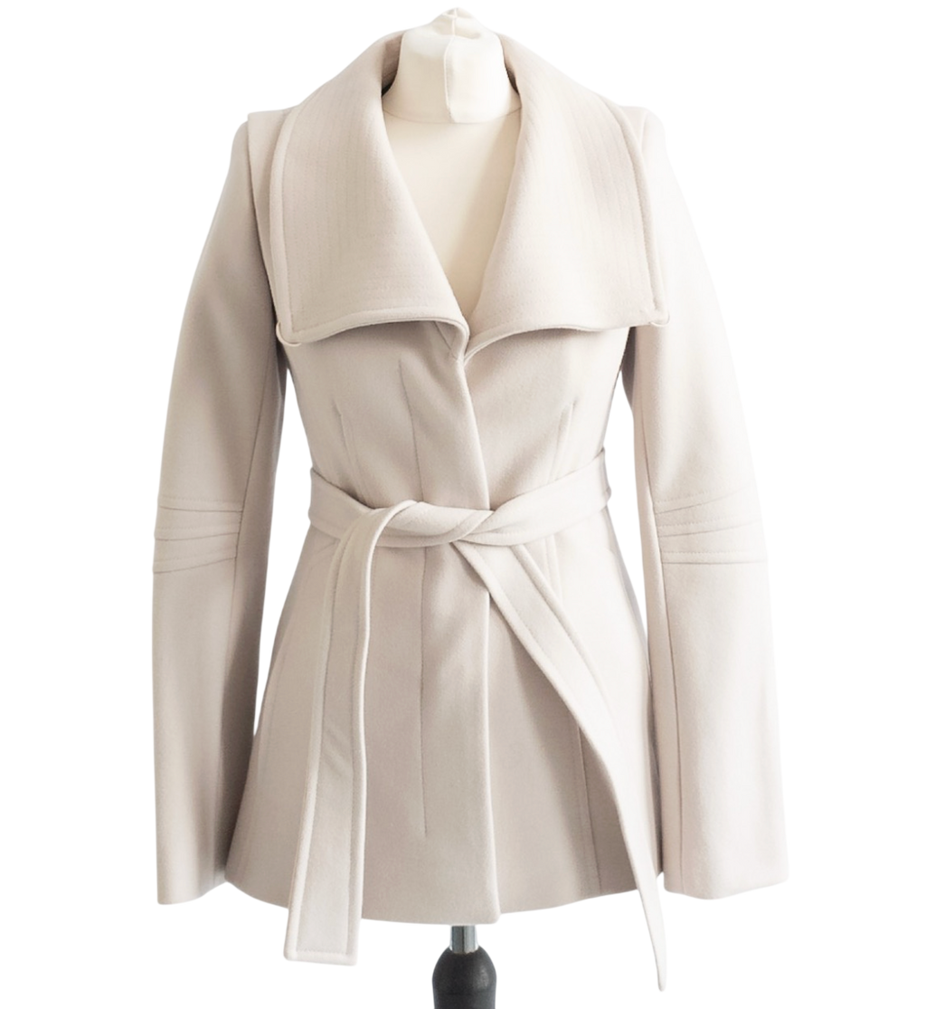 REISS Biscuit Wool & Cashmere Blend Wrap Collar Jacket UK XS