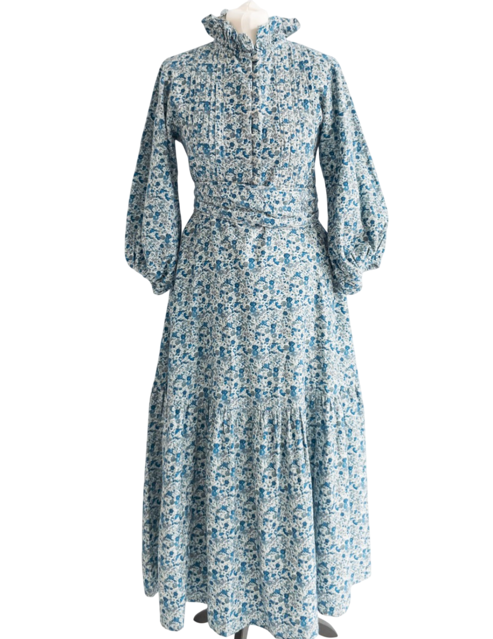 SERAPHINA LONDON Blue Floral High Neck Cord Maxi Dress UK S