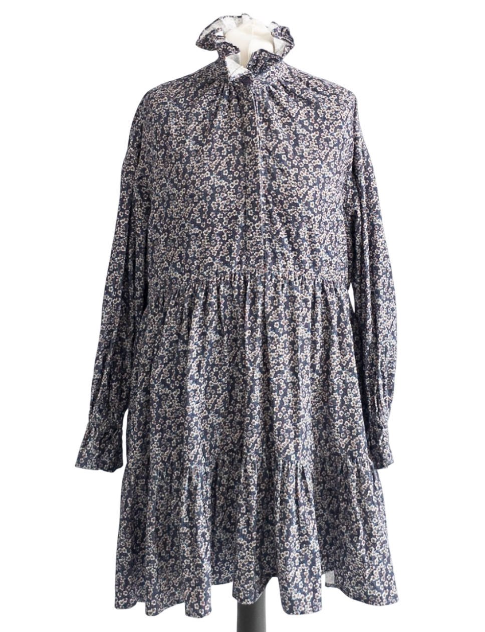 Seraphina Blue Floral Cord Tiered High Neck Mini Dress UK S