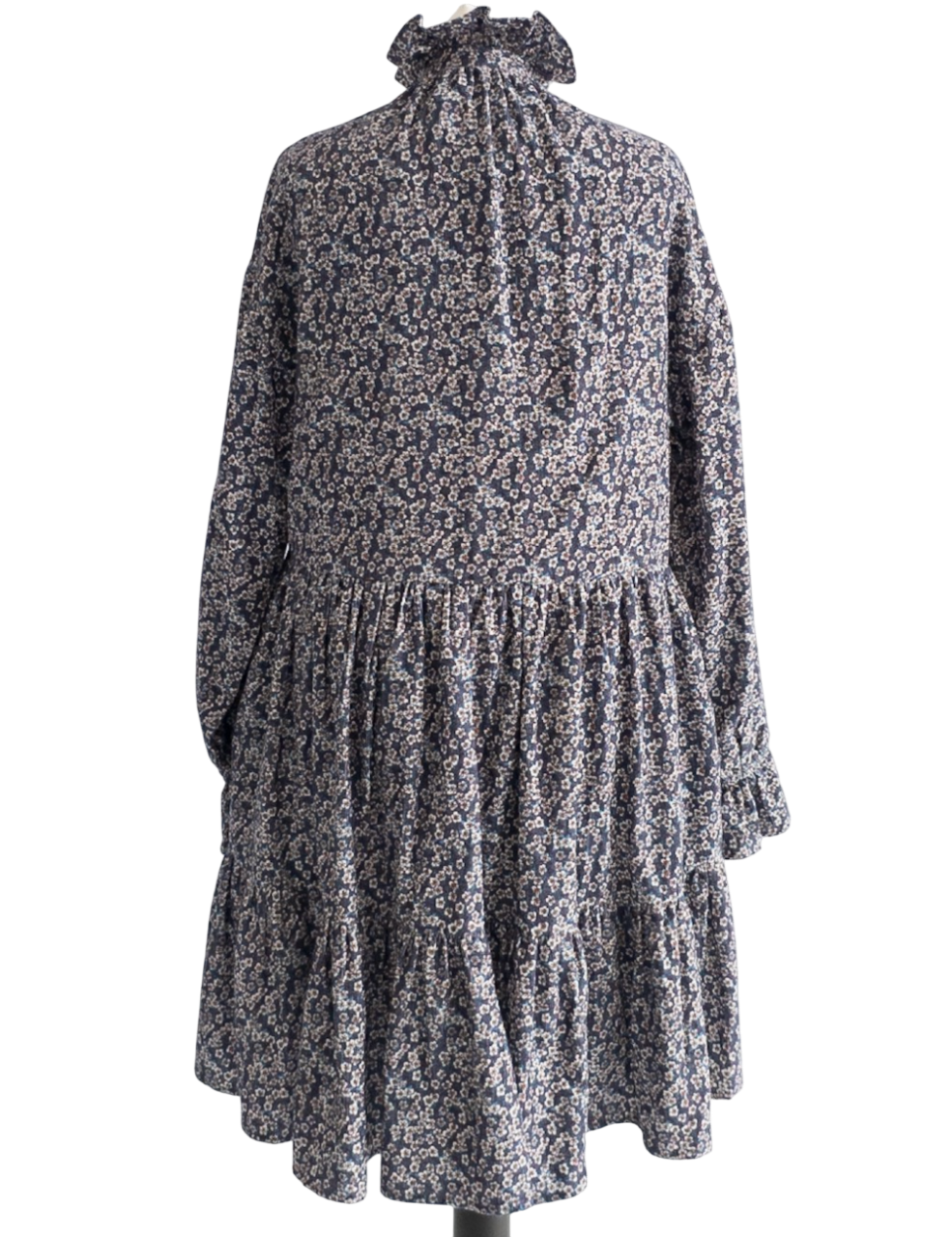 Seraphina Blue Floral Cord Tiered High Neck Mini Dress UK S