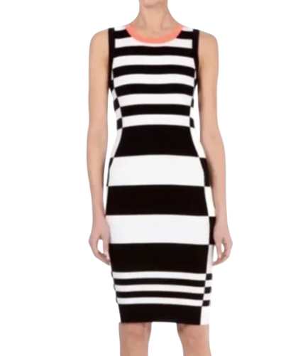 Karen Millen Black And White Geometric Dress With Pink Neckline UK 10